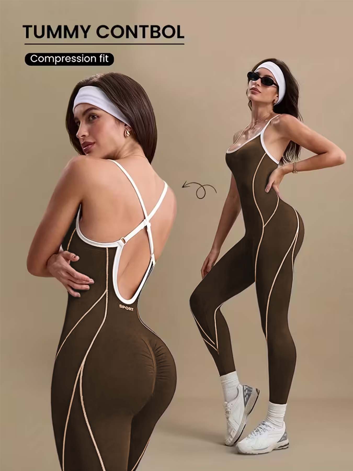 Pilates Ankle Strap - Bruine yogajumpers voor dames met buikcontrole,