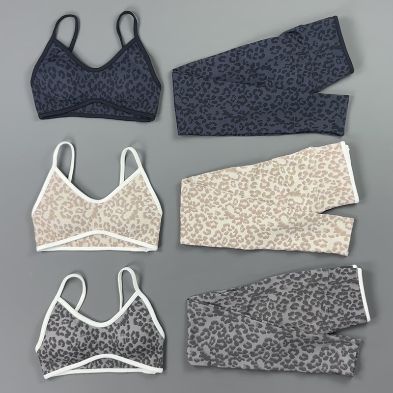 Pilates Yoga Clothes - 2-delige yogaset dames luipaardprint dunne bandjes